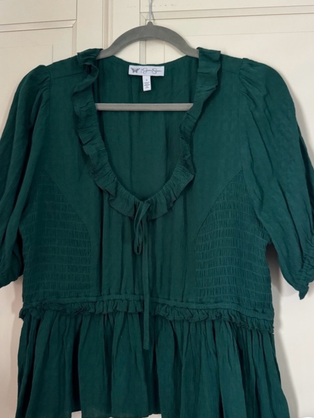 Jessica Simpson Emerald Green Ruffle Tie-Front Tunic